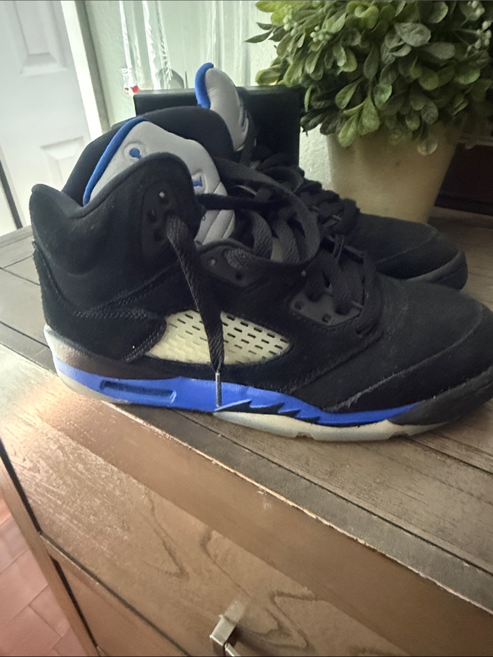 Jordan Kids Black and Blue High-Top Sneakers